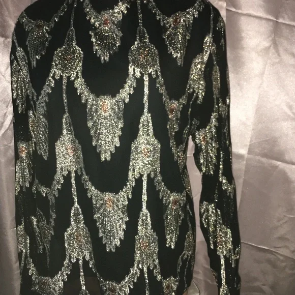 Vintage 60s Metallic steampunk Formal Evening Shirt Cocktail disco egirl Top~10 - Picture 10 of 10
